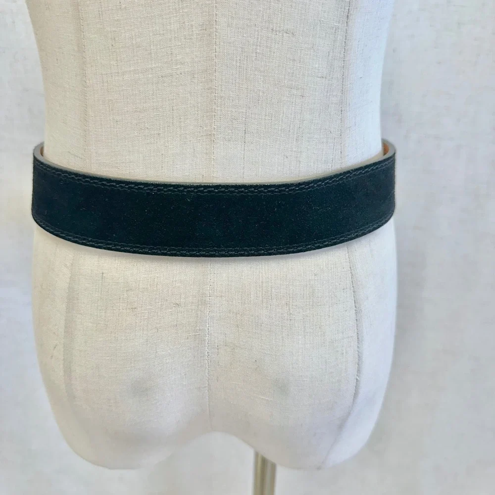 Lauren‎ Ralph Lauren Black Suede Leather Belt Gold Oval Buckle Large 9101572-001